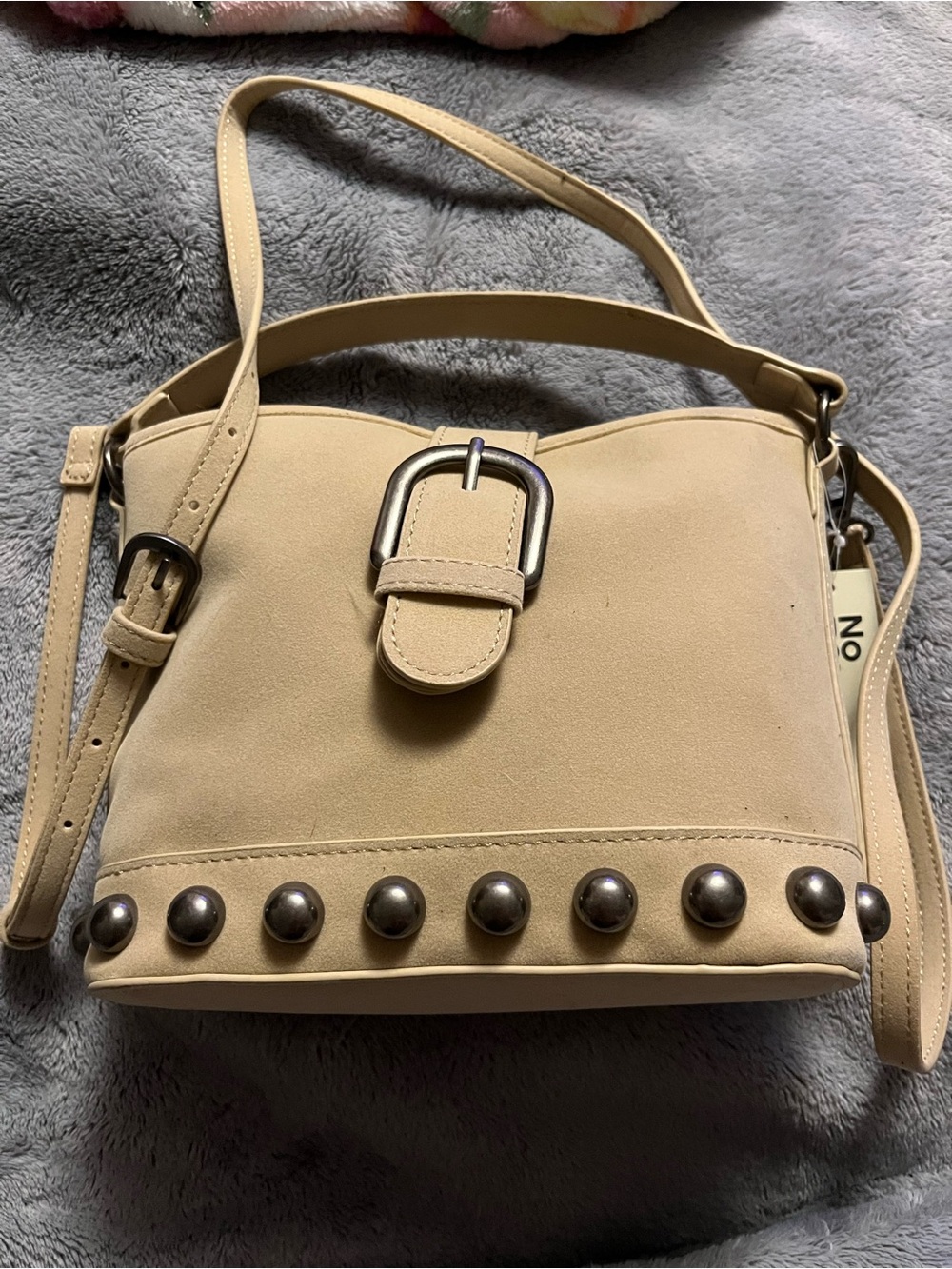 No Boundaries Beige Stud Accent Shoulder Bag
